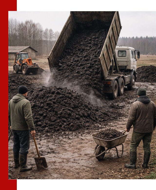 Доставка низинного торфа с разгрузкой и доставкой в Аксае