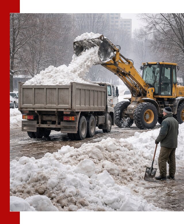 Вывоз снега грузовой техникой в Аксае оперативно и чисто