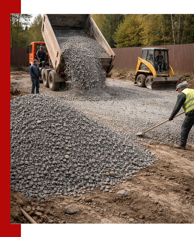 Отсыпка участка щебнем с доставкой и уплотнением в Аксае