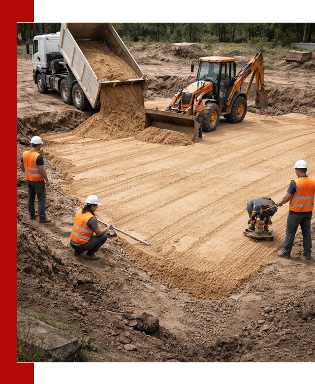 Устройство песчаной подушки для фундаментов и дорог в Аксае